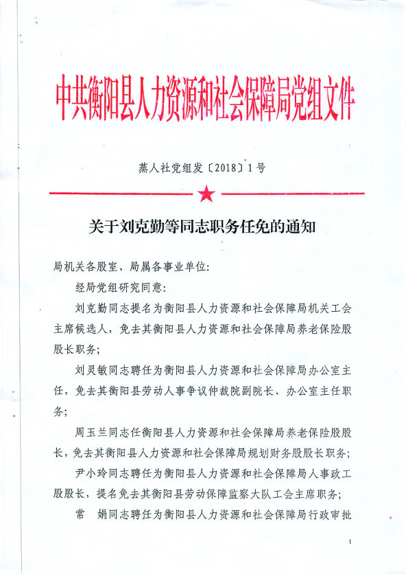 关于刘克勤等同志职务任免的通知  蒸人社党组发【2018】1号1 拷贝.jpg